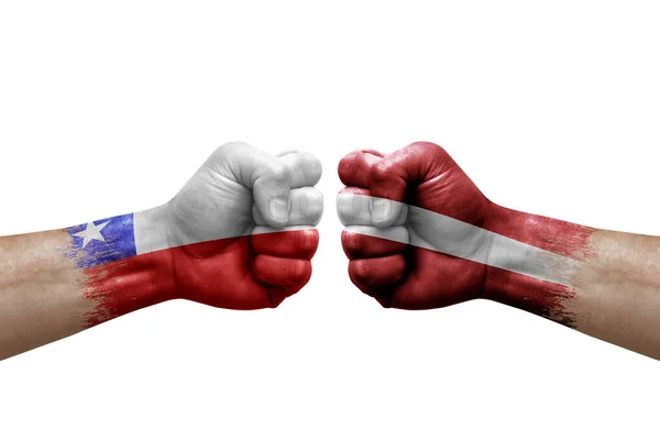 Two Hands Punch Each Others White Background Country Flags Painted — Stockfoto