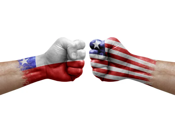 Two Hands Punch Each Others White Background Country Flags Painted — Stockfoto