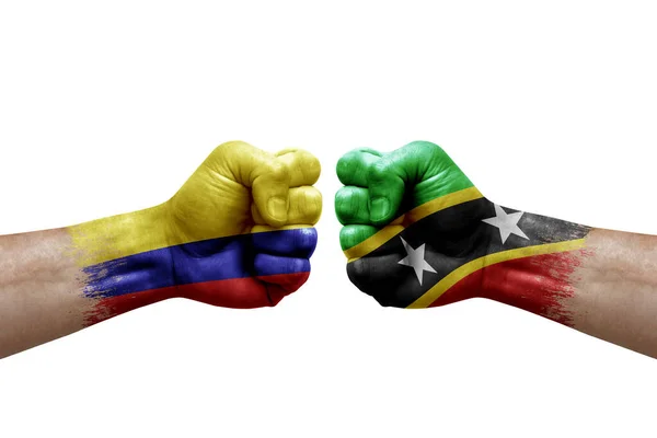 Two Hands Punch Each Others White Background Country Flags Painted — Stock fotografie