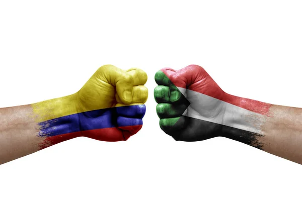 Two Hands Punch Each Others White Background Country Flags Painted — Stockfoto