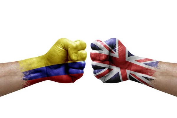 Two Hands Punch Each Others White Background Country Flags Painted —  Fotos de Stock