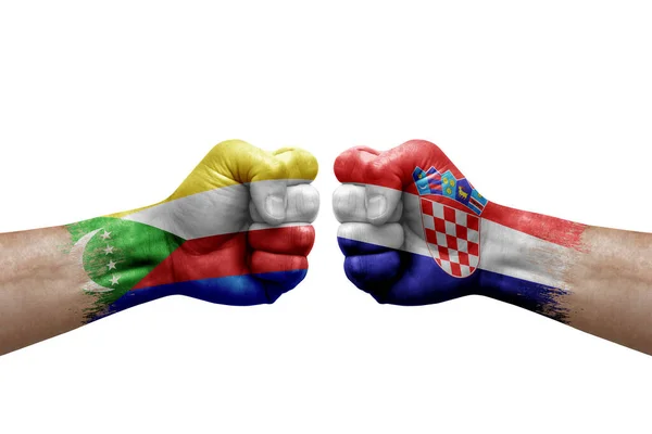 Two Hands Punch Each Others White Background Country Flags Painted —  Fotos de Stock