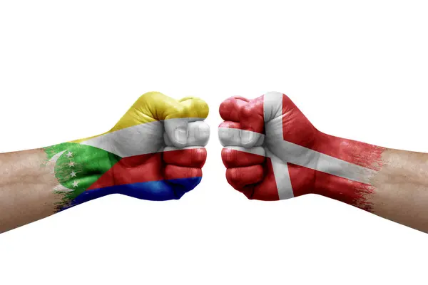 Two Hands Punch Each Others White Background Country Flags Painted —  Fotos de Stock