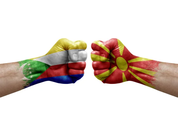 Two Hands Punch Each Others White Background Country Flags Painted — kuvapankkivalokuva