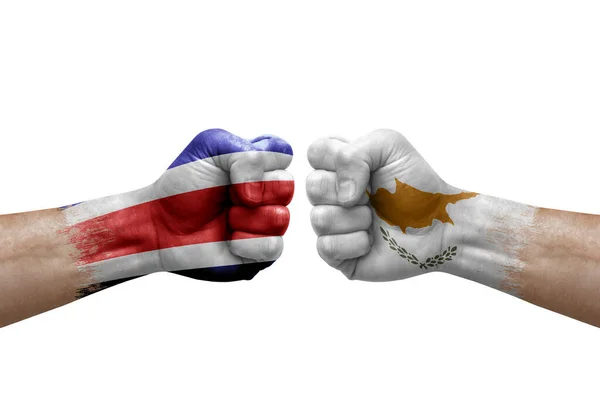 Two Hands Punch Each Others White Background Country Flags Painted — Stock fotografie