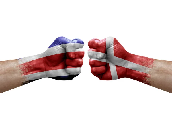 Two Hands Punch Each Others White Background Country Flags Painted — Foto de Stock