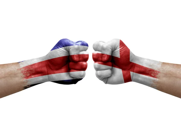 Two Hands Punch Each Others White Background Country Flags Painted — Stockfoto