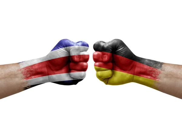 Two Hands Punch Each Others White Background Country Flags Painted — Stockfoto