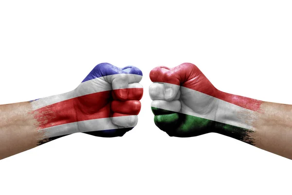 Two Hands Punch Each Others White Background Country Flags Painted — Photo