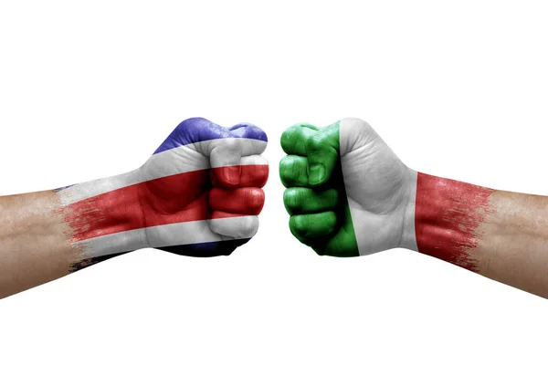 Two Hands Punch Each Others White Background Country Flags Painted — ストック写真