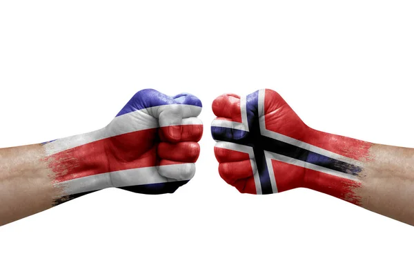 Two Hands Punch Each Others White Background Country Flags Painted — Foto de Stock