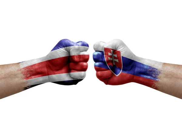 Two Hands Punch Each Others White Background Country Flags Painted —  Fotos de Stock