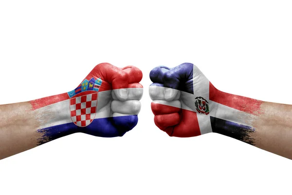 Two Hands Punch Each Others White Background Country Flags Painted — Stockfoto