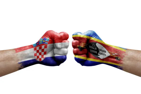 Two Hands Punch Each Others White Background Country Flags Painted — Stock fotografie