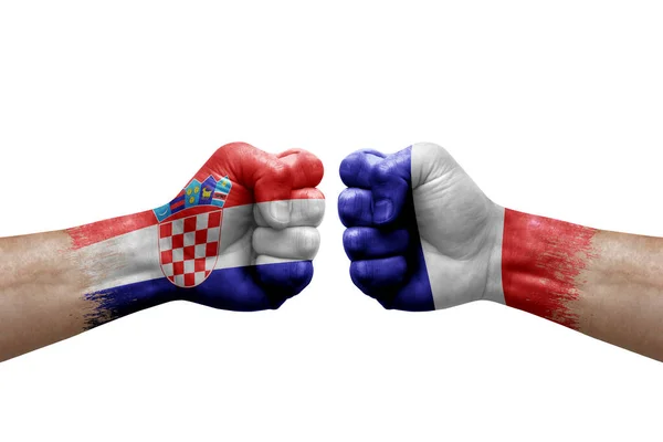 Two Hands Punch Each Others White Background Country Flags Painted —  Fotos de Stock