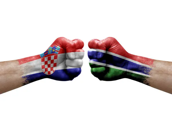 Two Hands Punch Each Others White Background Country Flags Painted — Stock fotografie