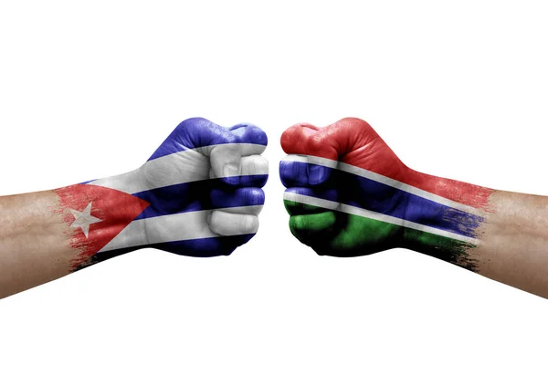 Two Hands Punch Each Others White Background Country Flags Painted — Stockfoto