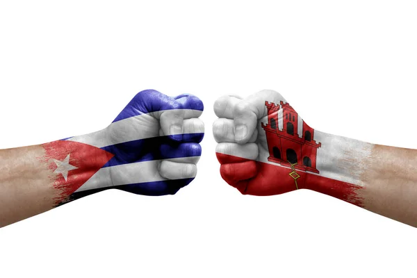 Two Hands Punch Each Others White Background Country Flags Painted — Stok fotoğraf