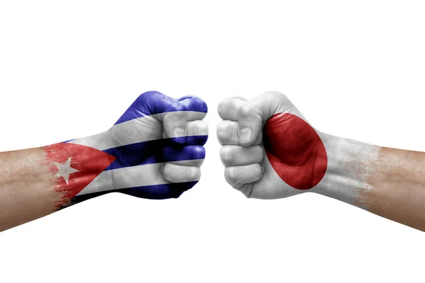 Two Hands Punch Each Others White Background Country Flags Painted — 스톡 사진