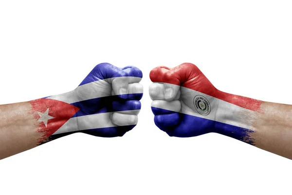 Two Hands Punch Each Others White Background Country Flags Painted — Photo