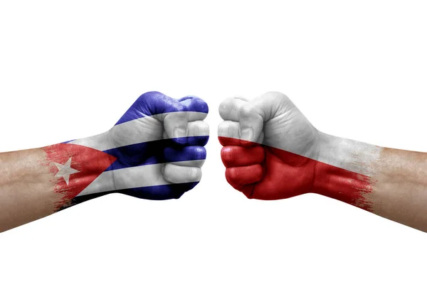 Two Hands Punch Each Others White Background Country Flags Painted — Foto Stock