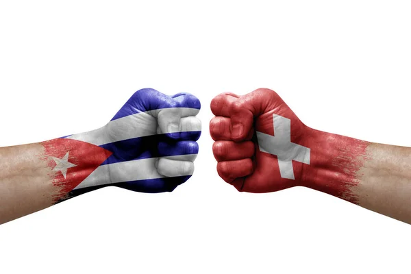 Two Hands Punch Each Others White Background Country Flags Painted — Stockfoto