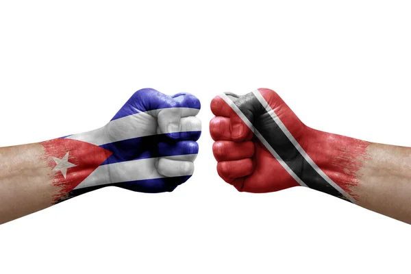 Two Hands Punch Each Others White Background Country Flags Painted — Fotografia de Stock