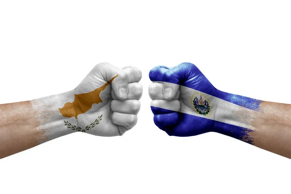 Two Hands Punch Each Others White Background Country Flags Painted — Stockfoto