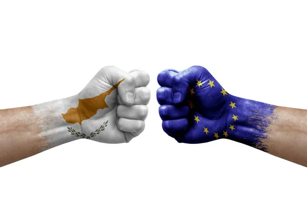 Two Hands Punch Each Others White Background Country Flags Painted — Stock Photo, Image