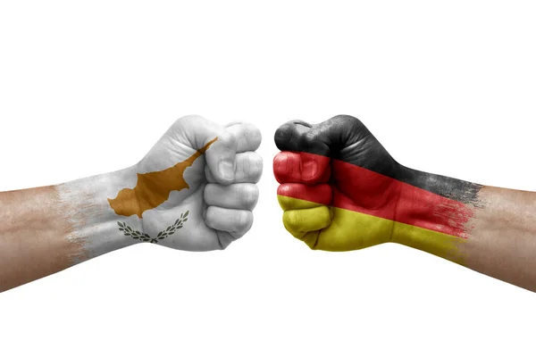 Two Hands Punch Each Others White Background Country Flags Painted — Stockfoto