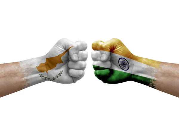 Two Hands Punch Each Others White Background Country Flags Painted — Stockfoto