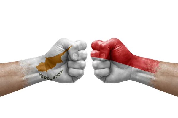 Two Hands Punch Each Others White Background Country Flags Painted — 스톡 사진