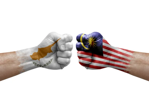 Two Hands Punch Each Others White Background Country Flags Painted — Foto Stock