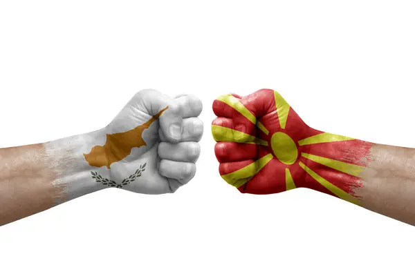 Two Hands Punch Each Others White Background Country Flags Painted — Stockfoto