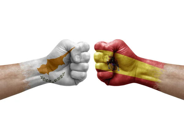 Two Hands Punch Each Others White Background Country Flags Painted — 图库照片