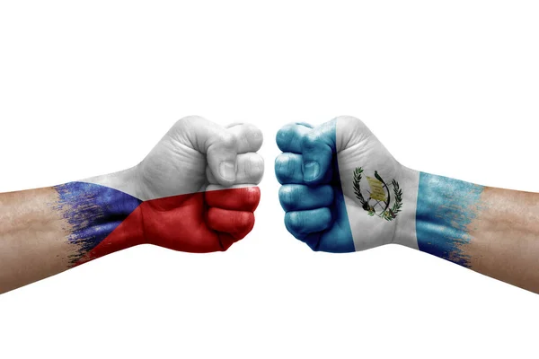 Two Hands Punch Each Others White Background Country Flags Painted — Stock fotografie