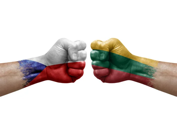 Two Hands Punch Each Others White Background Country Flags Painted — Zdjęcie stockowe