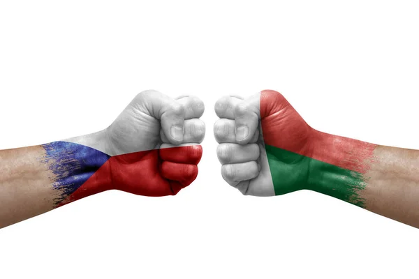 Two Hands Punch Each Others White Background Country Flags Painted —  Fotos de Stock