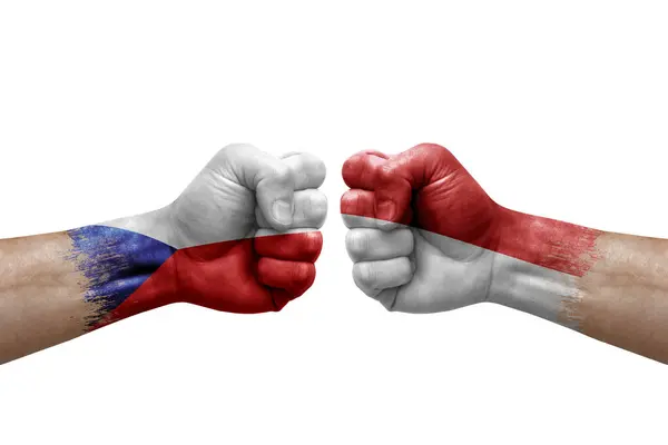 Two Hands Punch Each Others White Background Country Flags Painted — Stockfoto