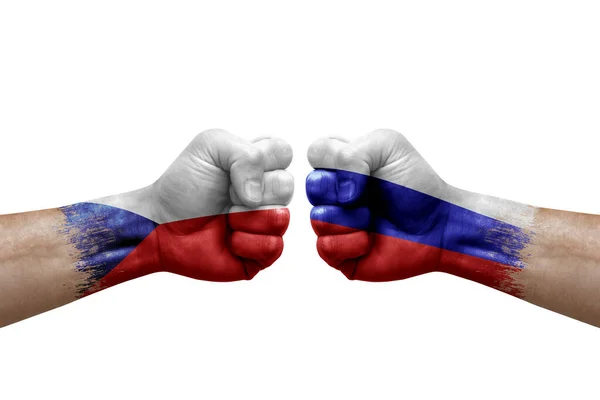 Two Hands Punch Each Others White Background Country Flags Painted — Stockfoto