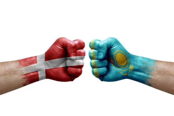 Two Hands Punch Each Others White Background Country Flags Painted — Photo