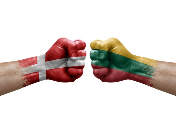 Two Hands Punch Each Others White Background Country Flags Painted — Fotografia de Stock