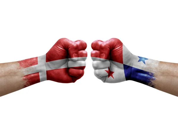 Two Hands Punch Each Others White Background Country Flags Painted — Stockfoto