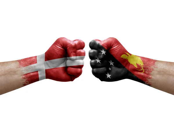 Two Hands Punch Each Others White Background Country Flags Painted — Fotografia de Stock