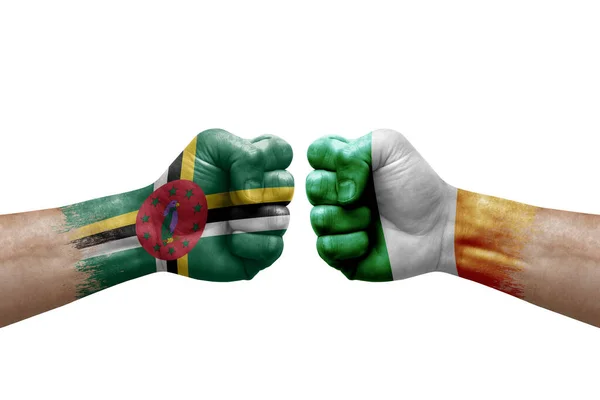 Two Hands Punch Each Others White Background Country Flags Painted — Stockfoto