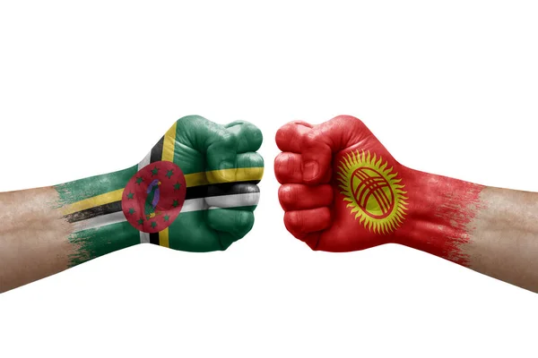 Two Hands Punch Each Others White Background Country Flags Painted — Stock Fotó