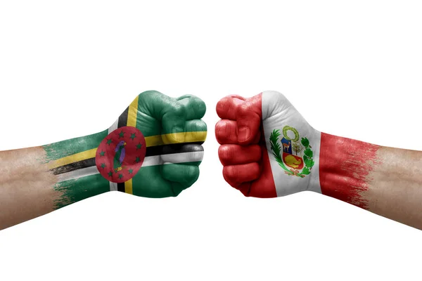 Two Hands Punch Each Others White Background Country Flags Painted — Stock Fotó