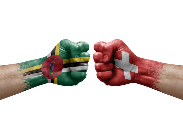 Two Hands Punch Each Others White Background Country Flags Painted — Zdjęcie stockowe