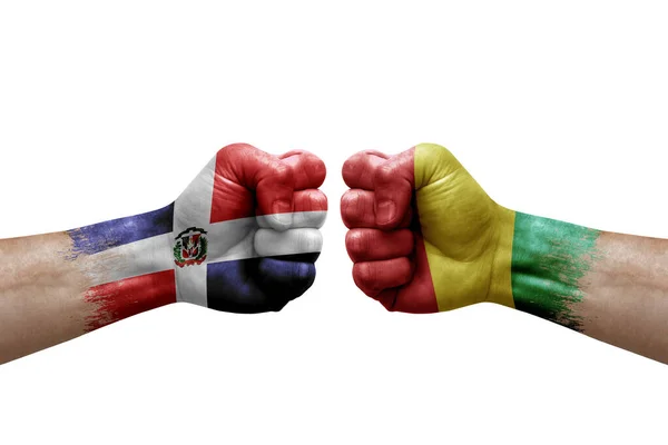 Two Hands Punch Each Others White Background Country Flags Painted — Stok fotoğraf