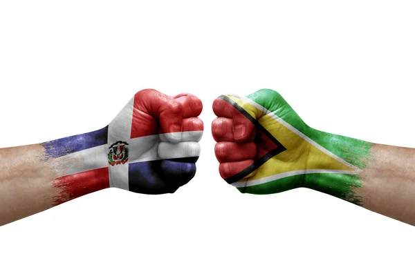 Two Hands Punch Each Others White Background Country Flags Painted — Stockfoto